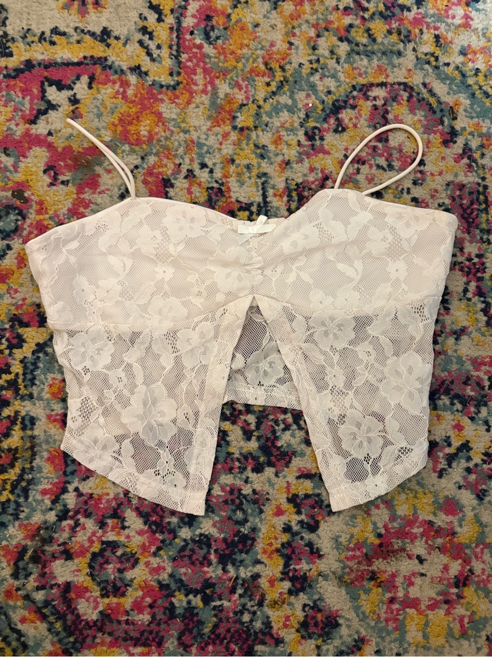 White Lace Crop Cami Top with Spaghetti Straps